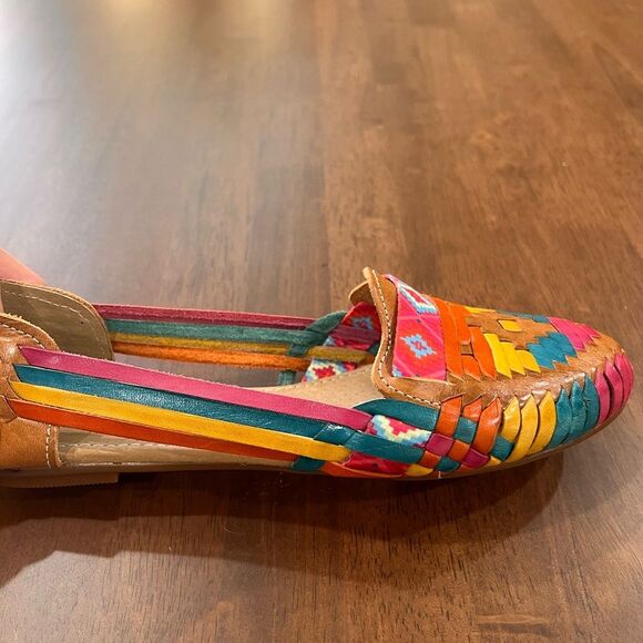 Colorful Woven Leather Huarache Flats Women’s 7 Mexican Artisan Slip-On Sandals - Picture 7 of 7